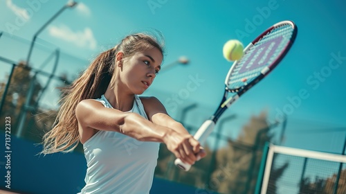 oung woman playing tennis on court