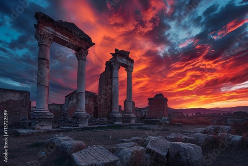 Historical monument at sunset with dramatic sky