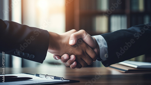 businessman shaking hands to seal a deal with his partner photo