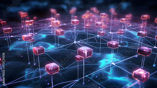 Decentralized Harmony: A Blockchain Illustration Background, Interconnected Blocks Forming A Decentralized Network photo
