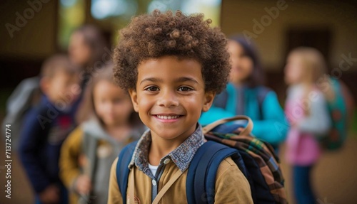 portrait of a child going to school