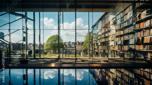 reflections in windows of the library in delft the Netherlands