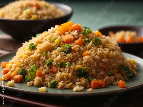 cinematic fried rice with chicken and vegetables