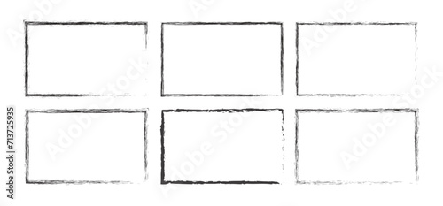 Set of grunge square and rectangle frames. Rectangle borders collections. Rubber square stamp imprint. Vector illustration isolated on white background. Editable stroke