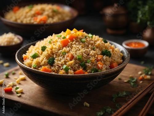 cinematic fried rice with vegetables and meat