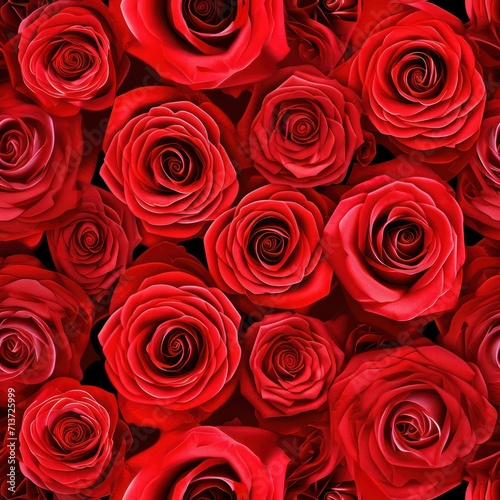 Beautiful collection of red roses, top view. 