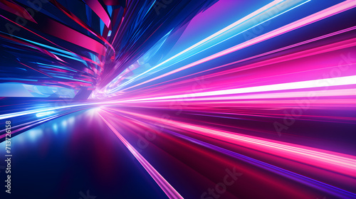 Electric Elegance: Hypnotic Speed and Motion Amidst Vivid Neon Lights, Speed And Motion With A Captivating Background Featuring Vibrant Blue And Pink Neon Speed Lines