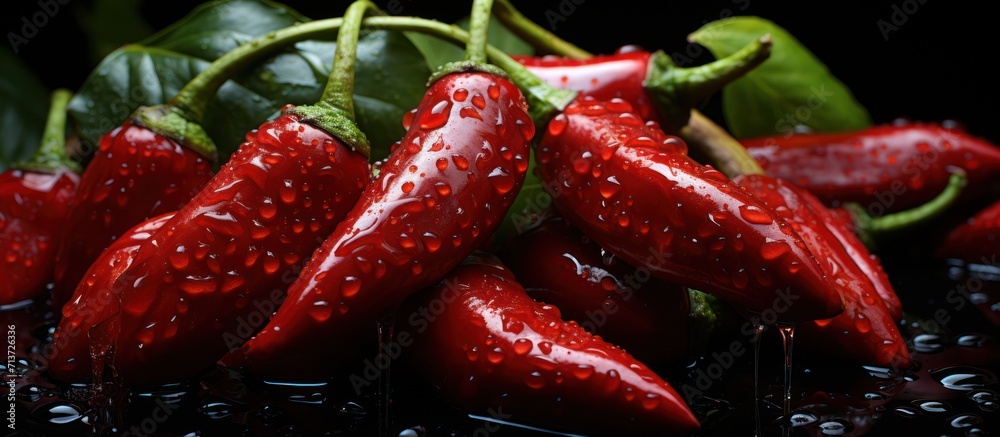 Portrait of wet Chili on black background Portrait of wet Chili on black background