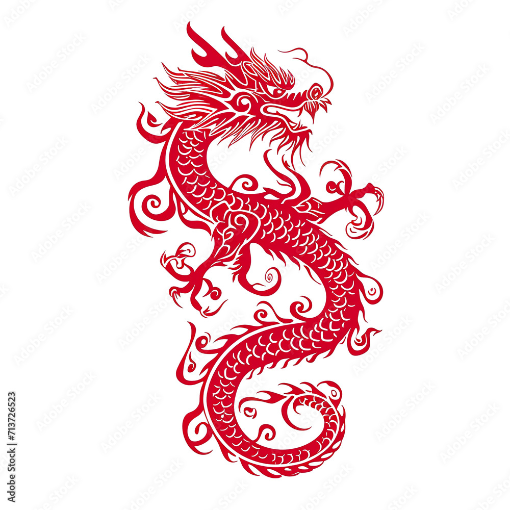Silhouette in the shape of red animal designations Dragon, woodcut prints, cultural symbolism, China New Year celebration isolated PNG Silhouette in the shape of red animal designations Dragon, woodcut prints, cultural symbolism, China New Year celebration isolated PNG