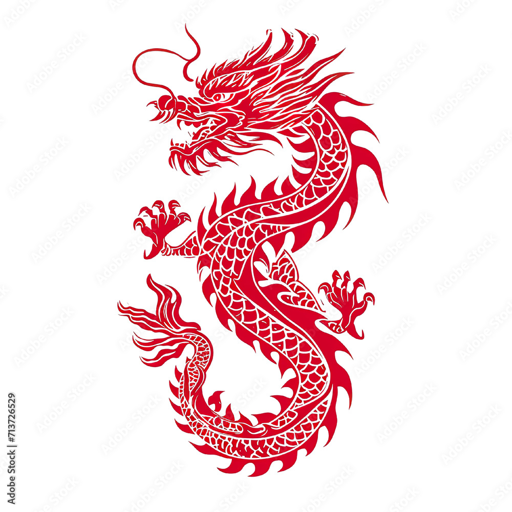 Silhouette in the shape of red animal designations Dragon, woodcut prints, cultural symbolism, China New Year celebration isolated PNG Silhouette in the shape of red animal designations Dragon, woodcut prints, cultural symbolism, China New Year celebration isolated PNG