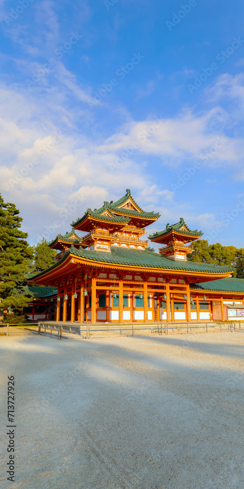 Naklejka premium Heian Shrine built on the occasion of 1100th anniversary of the capital's foundation in Kyoto, dedicated to the spirits of the first and last emperors who reigned the city