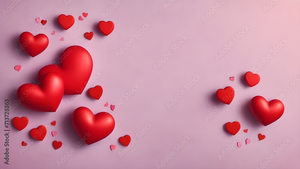 red hearts on pink background top view. Saint Valentines day greeting card. red hearts on pink background top view. Saint Valentines day greeting card.