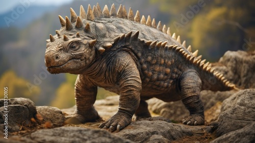An image of a dinosaur with spikes on its head. Generative AI.