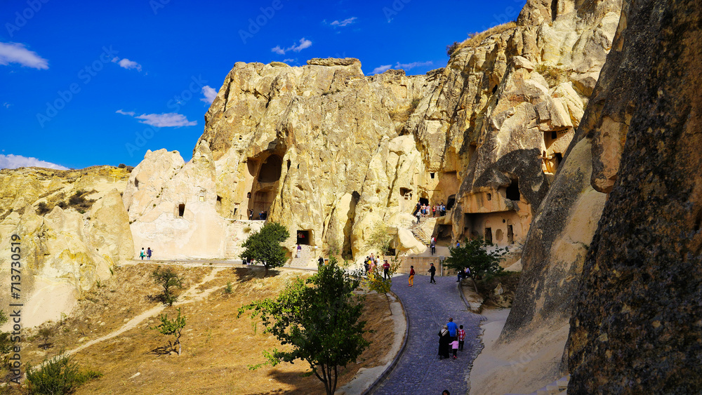 Goreme open air museum is a vast complex of monastic settlements and rock-cut churches in Goreme,a UNESCO world heritage site in the Cappadocia Region, Central Anatolia,Turkey.