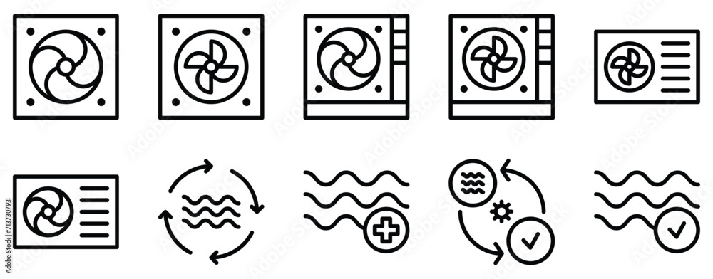 air conditioner maintenance icon line style set collection. - obrazy, fototapety, plakaty 