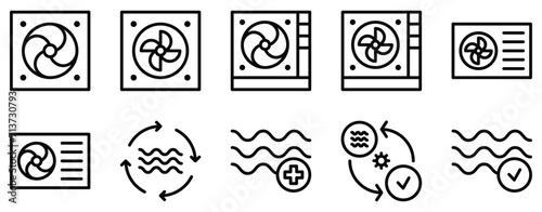 air conditioner maintenance icon line style set collection.