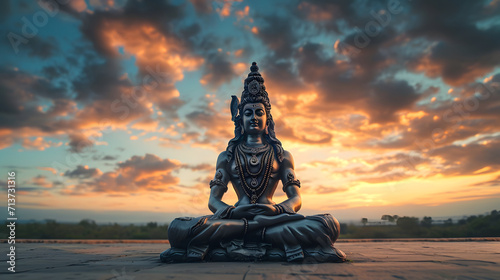Shiva God Statue at sunset