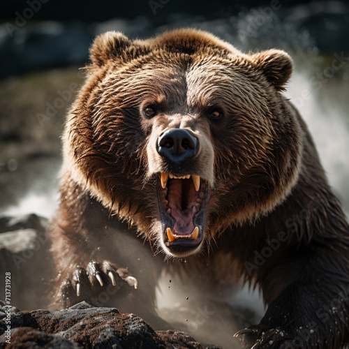 Angry bear real water images Generative AI © MiltonKumar