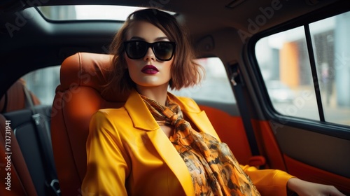 Stylish woman with short hair in a car © Ari