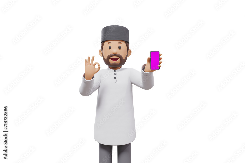 3d man holding a cellphone while interacting, expressing and smiling at the camera with a transparent background 3d man holding a cellphone while interacting, expressing and smiling at the camera with a transparent background