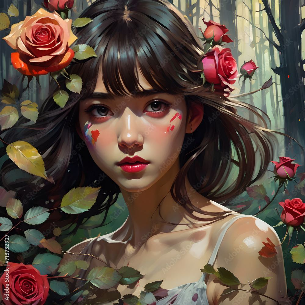 There is a cute Korean girl with large, expressive eyes that always