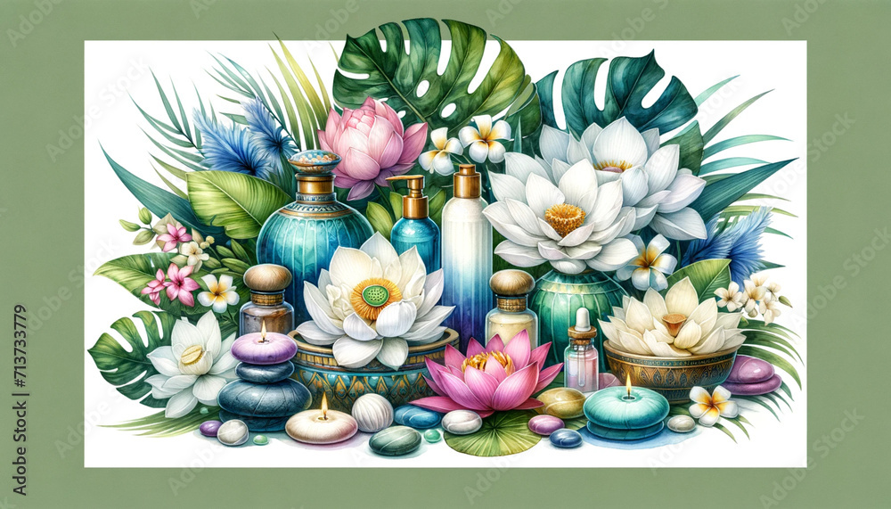 Luxurious Spa and Wellness Watercolor Collection