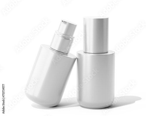 Blank White Glossy Luxury Cosmetic Spray Bottle Packaging Isolated On Transparent Background, Prepared For Mockup, 3D Render.