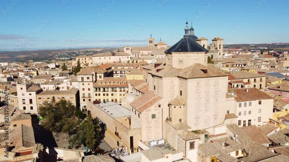 Toledo, Spain: Aerial drone footage of the famous Toledo old town in the Castilla-La Mancha in central Spain. 