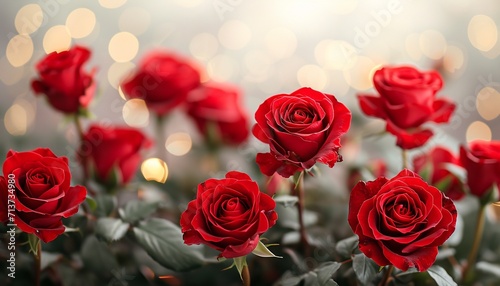 fresh red roses flower background white background sparkling lights