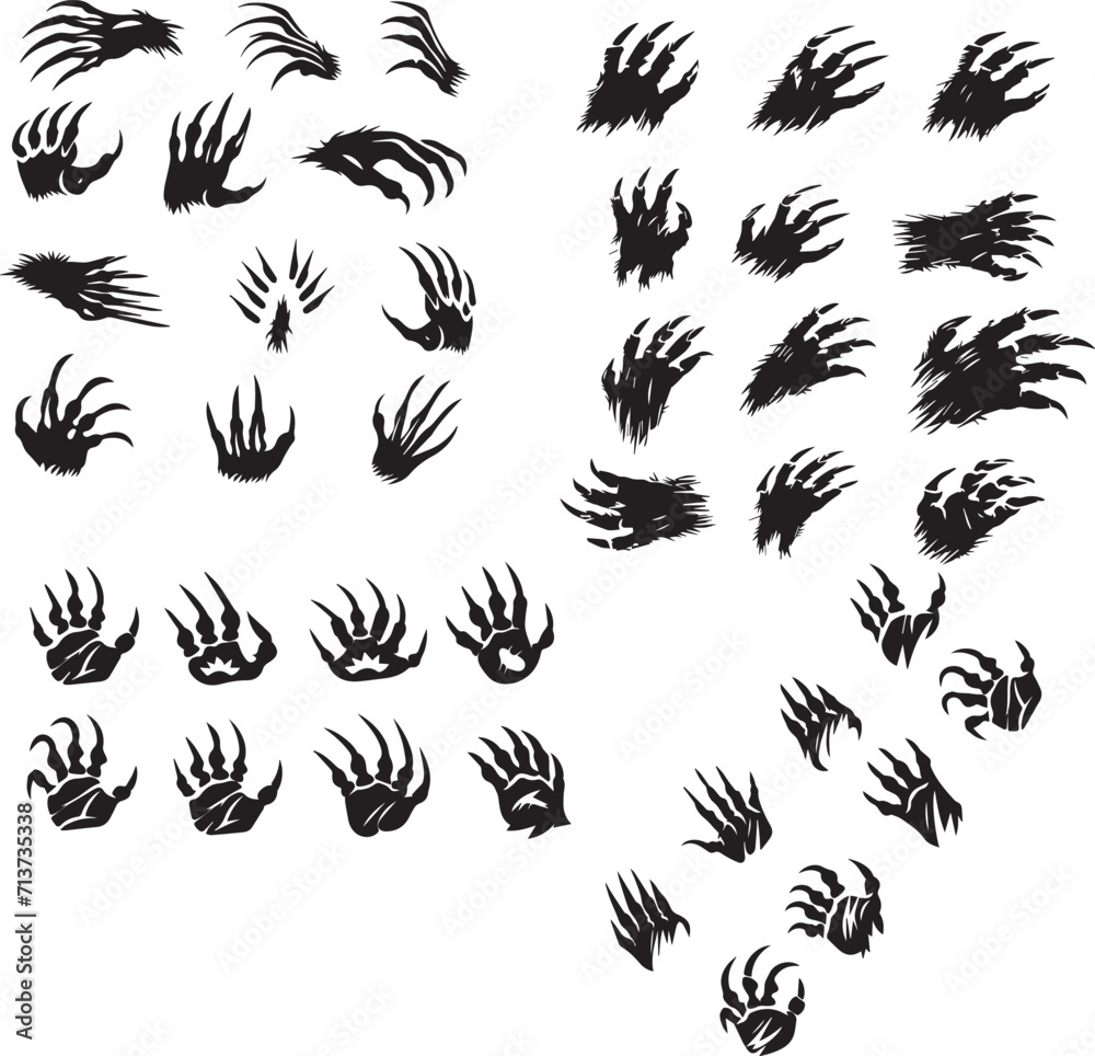 Claw Scratches icons black silhouette on white background 