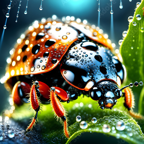 Have you ever come across an adorable ladybug covered in dew drops? Let me tell you, it's the cutest sight to behold. Picture a tiny, vibrant-red insect with its delicate black spots, glistening under photo