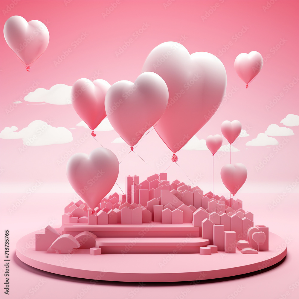 A minimalistic step podium cute display for Valentine’s day. Showcase for the presentation of natural products and cosmetics A minimalistic step podium cute display for Valentine’s day. Showcase for the presentation of natural products and cosmetics