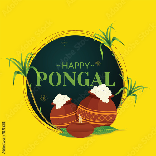 Illustration of Happy PONGAL Holiday Harvest Festival of Tamil Nadu South India greeting background.