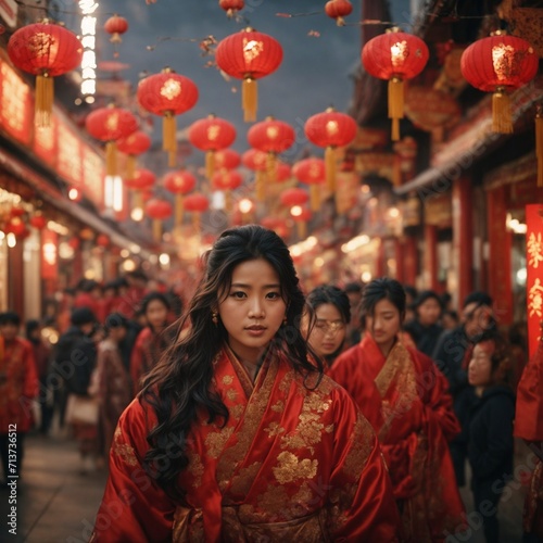 Beautiful woman celebrating chinese new year