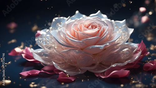 Beauty of the translucent pink rose with gold highlights. valentines and love generative ai,