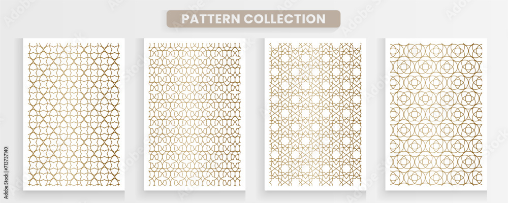 Collection of Arabic ornament patterns on a white background, luxurious gold color.