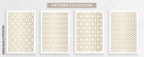 Collection of Arabic ornament patterns on a white background, luxurious gold color.