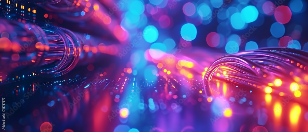 Web banner of glowing data cables transferring information inside computer server, internet connection concept,generative ai Web banner of glowing data cables transferring information inside computer server, internet connection concept,generative ai