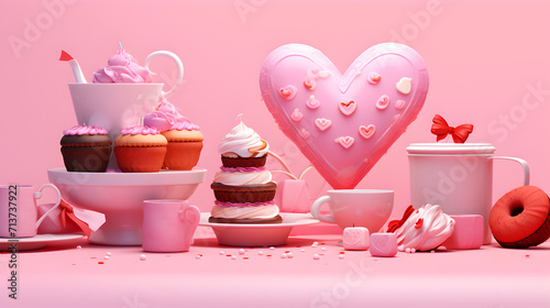 An artistic composition featuring an assortment of Valentine's Day sweets and chocolates on a textured, pastel-colored background, space for text. Vertical forma,,
Autumn baking background border fram photo