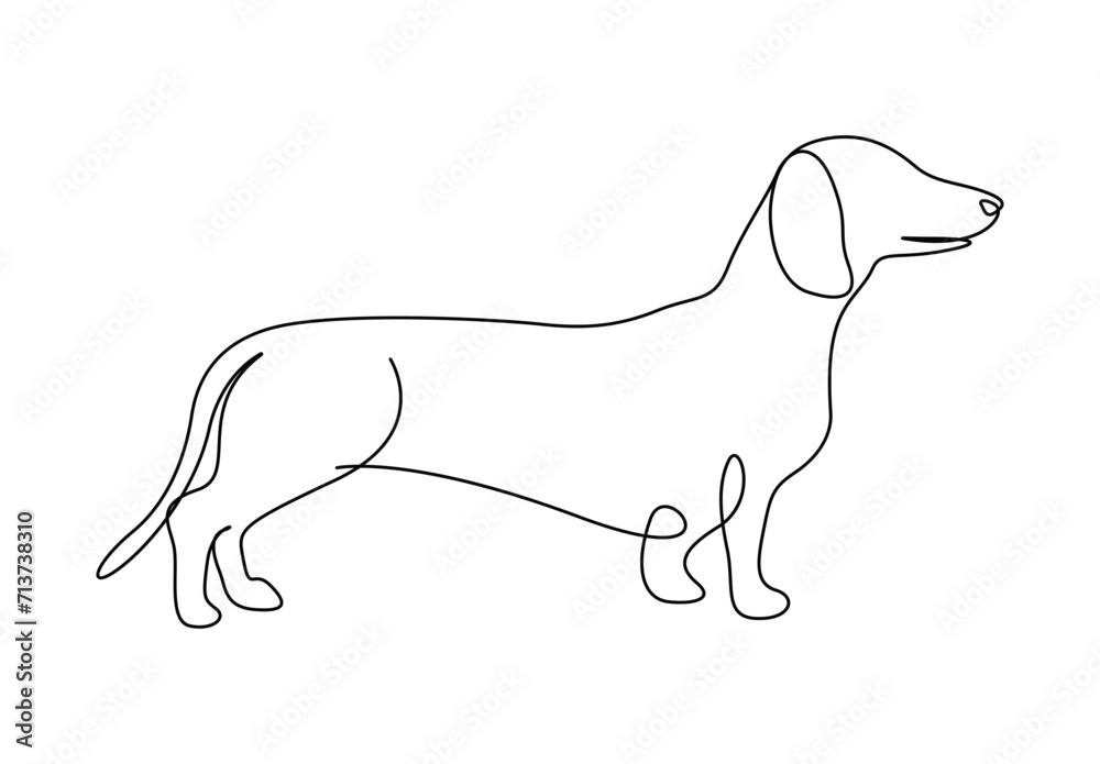 Continuous one line drawing of adorable dachshund dog. Isolated on white background vector illustration. Free vector
