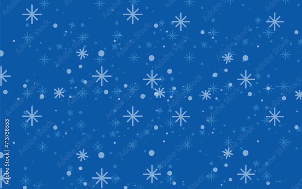 Various white snowflakes of different shapes and sizes on a blue background. Winter pattern and cold season decoration. Snowfall and frosty weather vector illustration. Various white snowflakes of different shapes and sizes on a blue background. Winter pattern and cold season decoration. Snowfall and frosty weather vector illustration.
