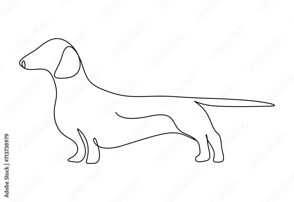 Continuous one line drawing of cute dachshund dog for logo identity. Isolated on white background vector illustration. Premium vector