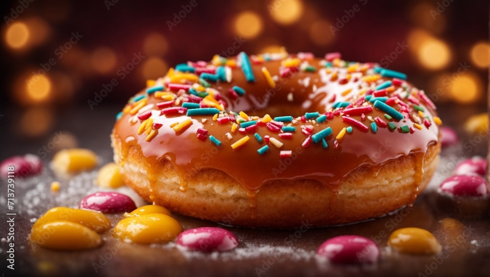 Glazed doughnut with topping in studio lighting and background, cinematic donut dessert photography Glazed doughnut with topping in studio lighting and background, cinematic donut dessert photography