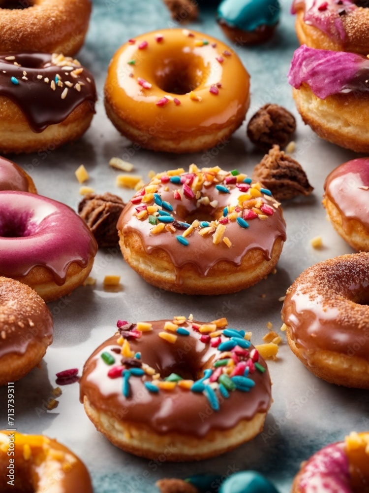 Glazed doughnut with topping in studio lighting and background, cinematic donut dessert photography Glazed doughnut with topping in studio lighting and background, cinematic donut dessert photography