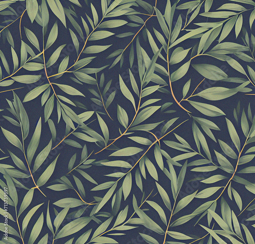 Background with leaves. Colorful illustration. Green floral pattern. Flyer, card design. Nature, vintage backdrop. Decoration wallpaper © SuFiSa