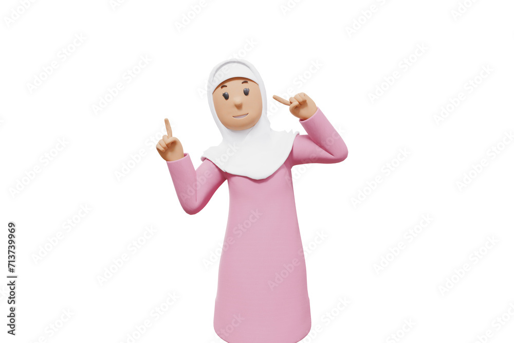 3d illustration of muslim woman greeting with white shirt and transparent background 3d illustration of muslim woman greeting with white shirt and transparent background