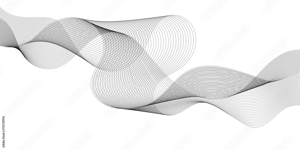 Abstract wavy technology curve lines on transparent background isolated. Grey wave swirl, frequency sound wave, twisted curve lines with blend effect. Abstract business wave lines. vector illustration