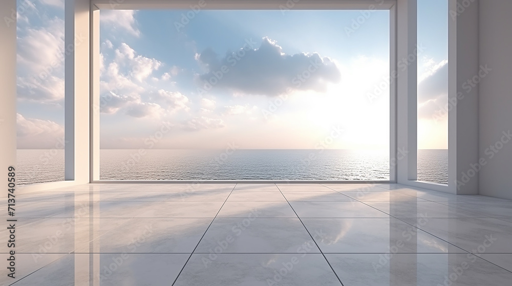 Fototapeta premium mock up of marble empty room and tiles floor with sunlight
