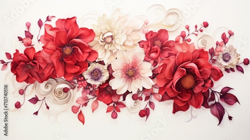 a group of red flowers takes center stage on a smooth white surface, the high-definition image showcasing the intricate details and vibrant hues of each bloom.