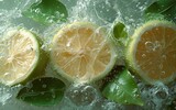 Lime slice in water soda background.